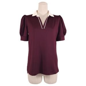 Tuckernuck Caroline Puff Sleeve Performance Jersey Polo Winetasting Small